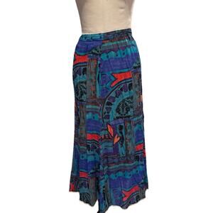 Vintage 80s C.M Shapes Abstract Geometric Midi Skirt Womens 1X Boho Art Print